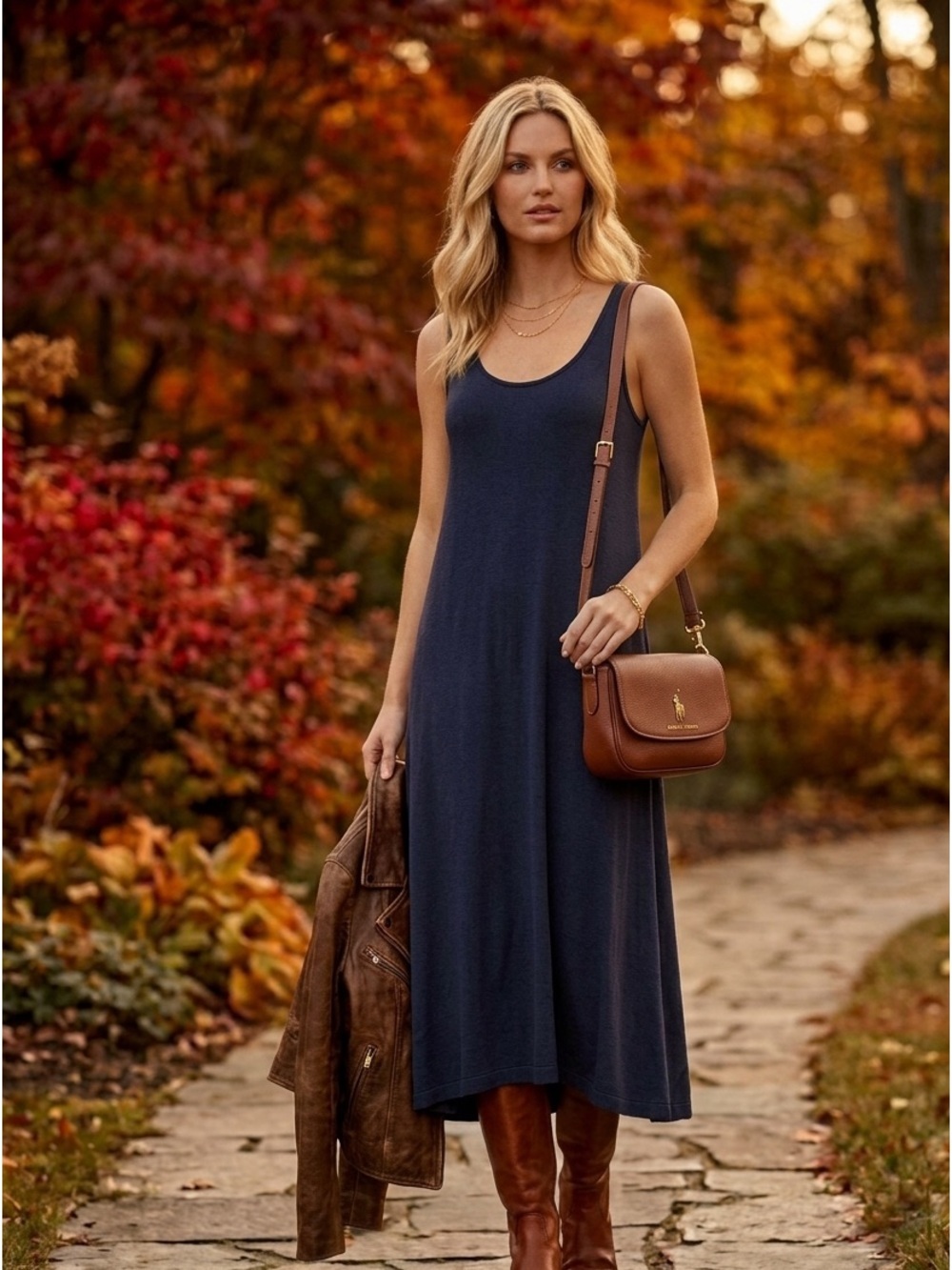 VINCE Luxury Soft Jersey Scoop Neck Tank Dress Navy Small